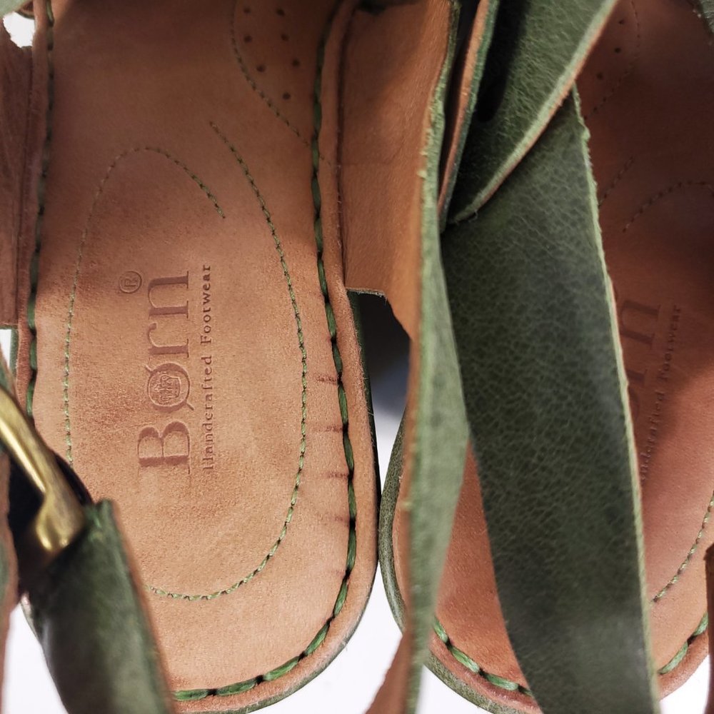 Born Leather Spring Green Strappy Platform Wedges Heels - Picture 2 of 7